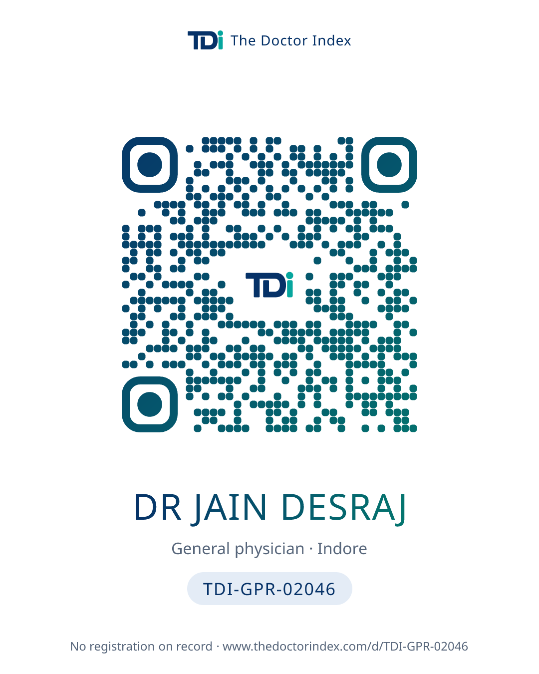 QR card for Dr Jain Desraj, TDI-GPR-02046