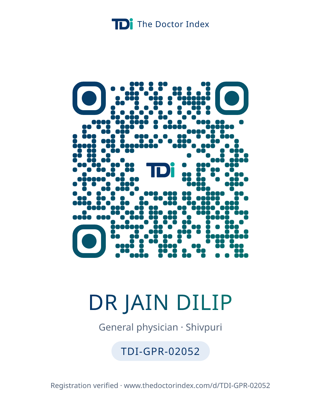QR card for Dr Jain Dilip, TDI-GPR-02052
