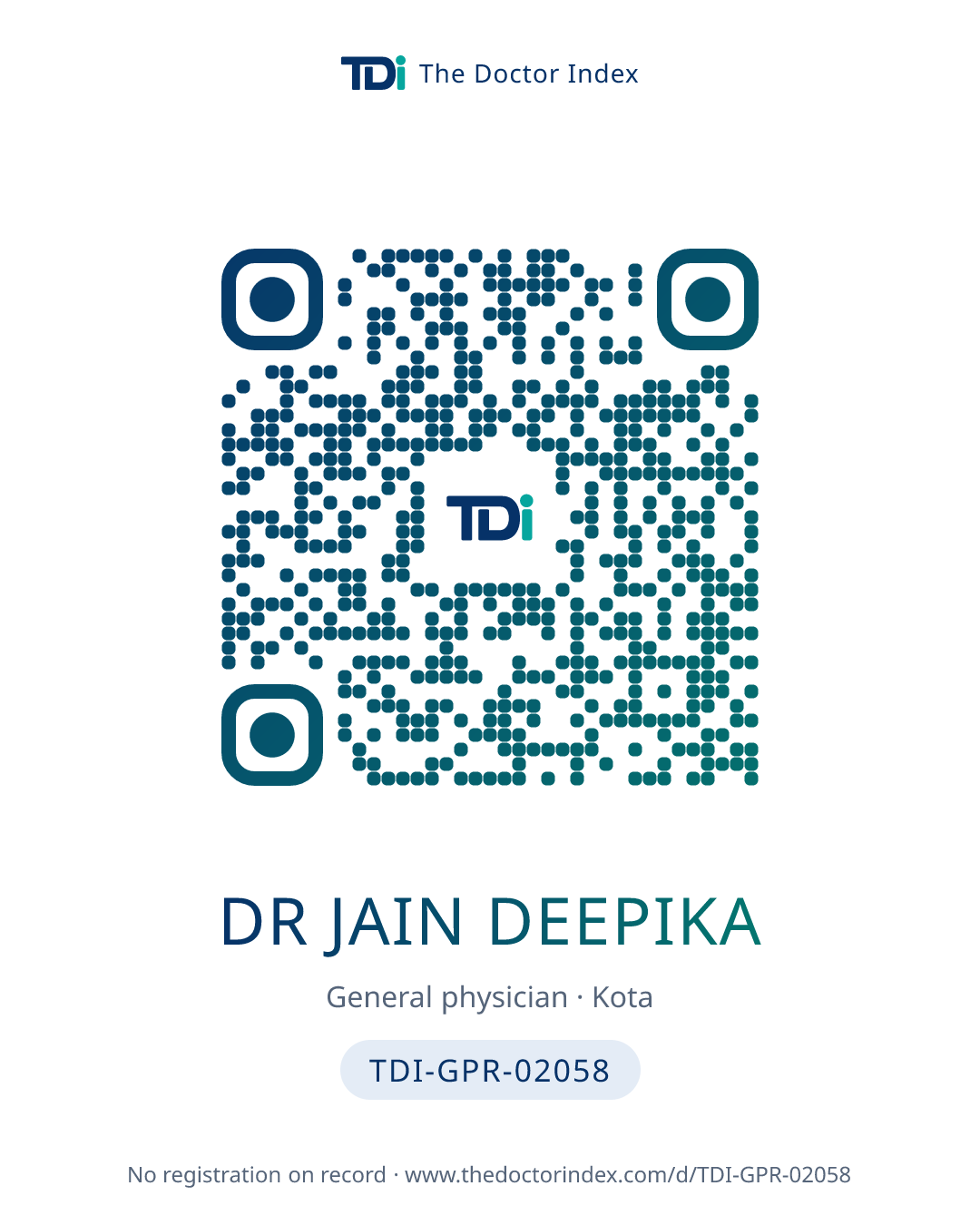 QR card for Dr Jain Deepika, TDI-GPR-02058