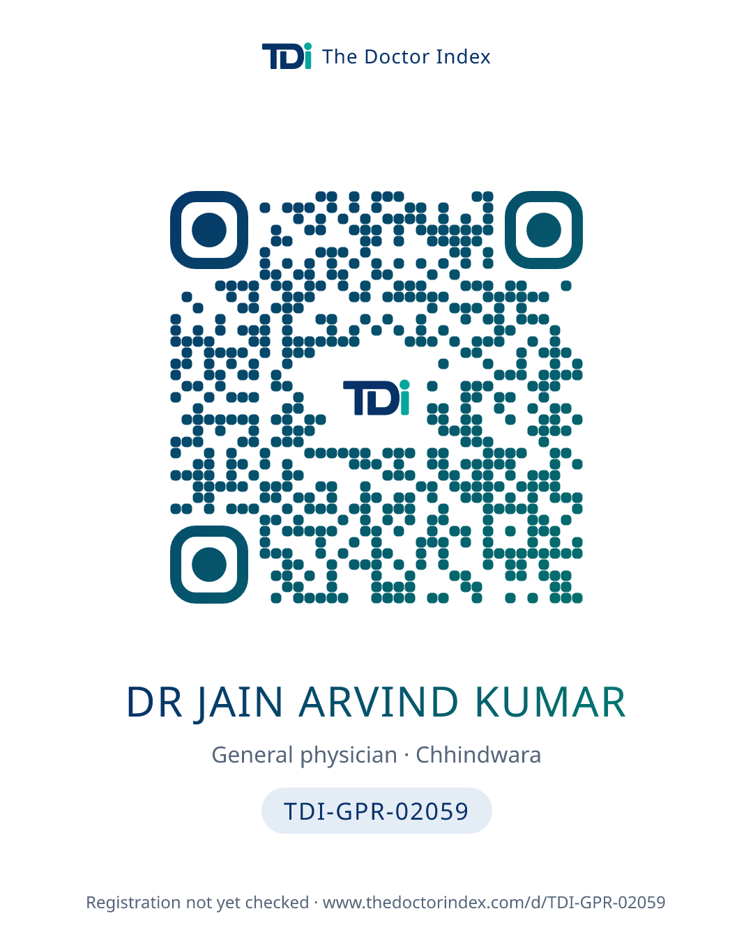 QR card for Dr Jain Arvind Kumar, TDI-GPR-02059