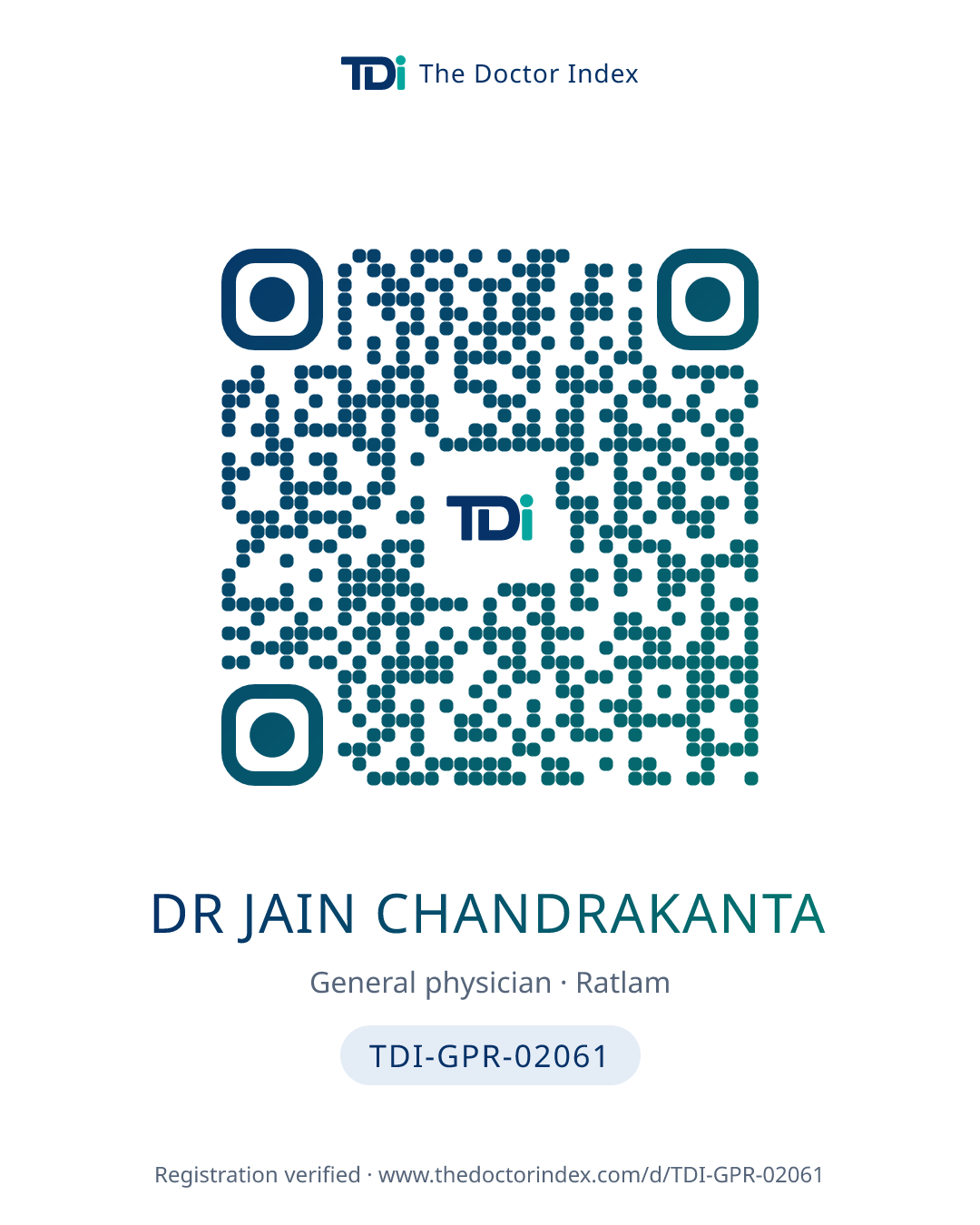 QR card for Dr Jain Chandrakanta, TDI-GPR-02061