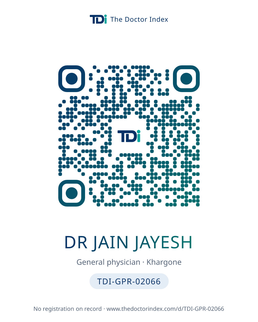 QR card for Dr Jain Jayesh, TDI-GPR-02066