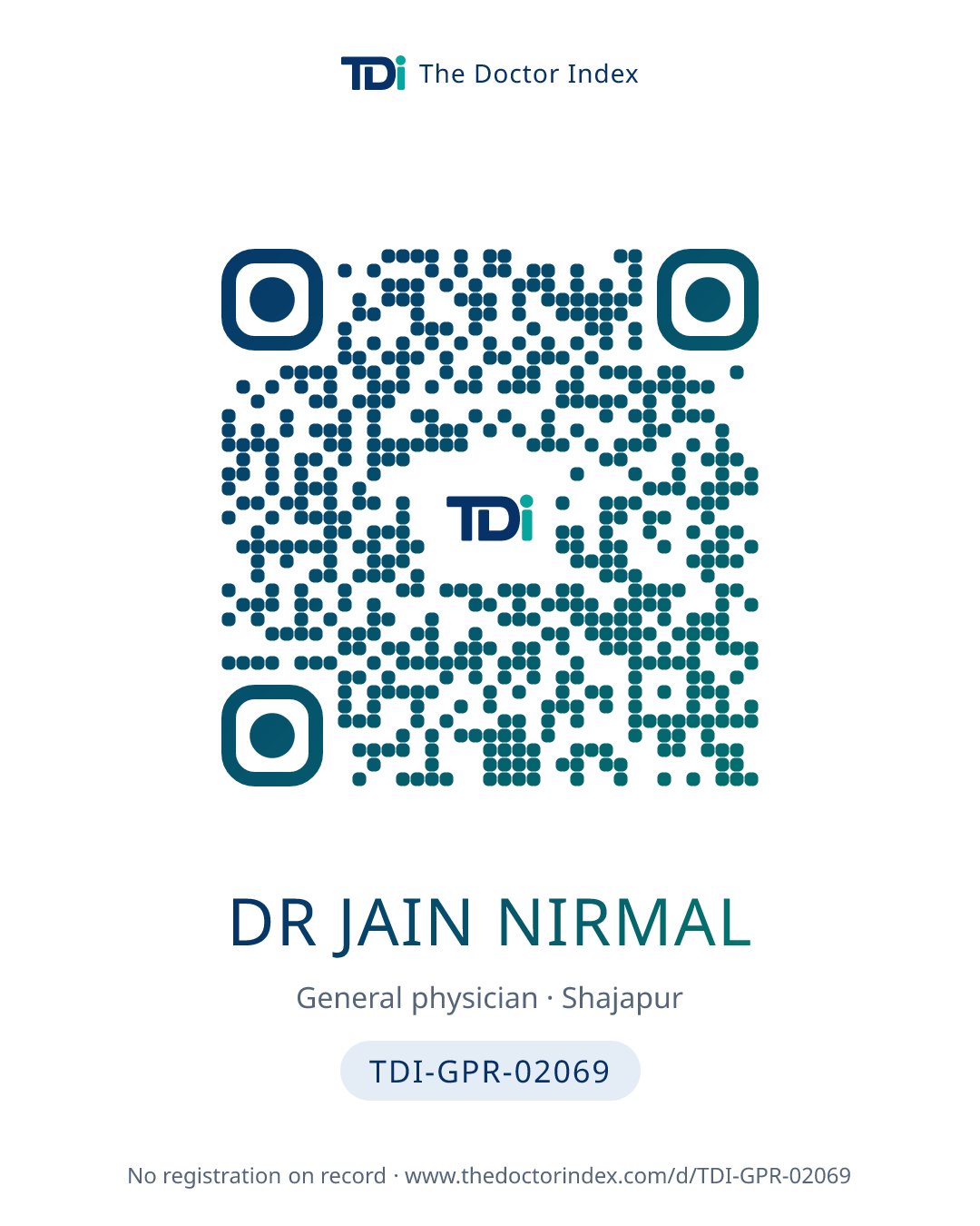 QR card for Dr Jain Nirmal, TDI-GPR-02069