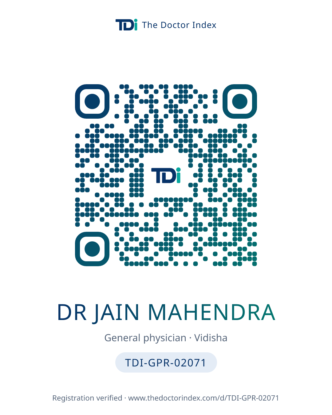 QR card for Dr Jain Mahendra, TDI-GPR-02071