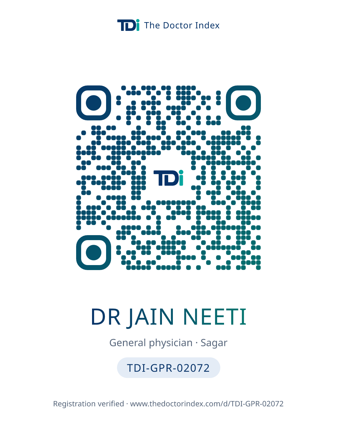 QR card for Dr Jain Neeti, TDI-GPR-02072