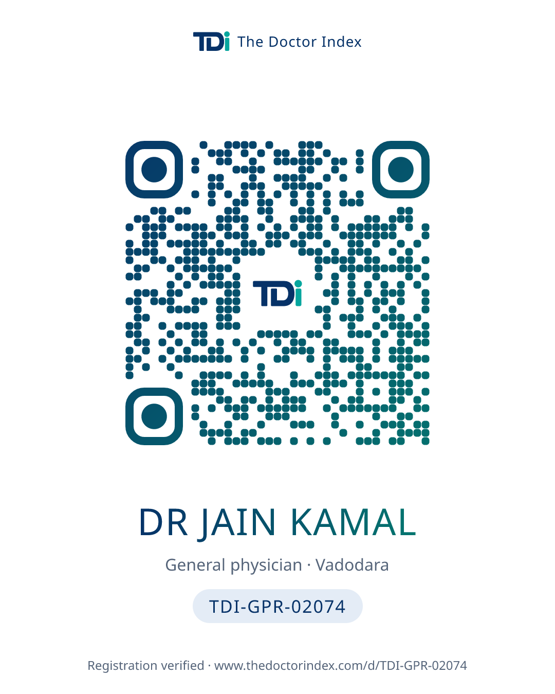 QR card for Dr Jain Kamal, TDI-GPR-02074