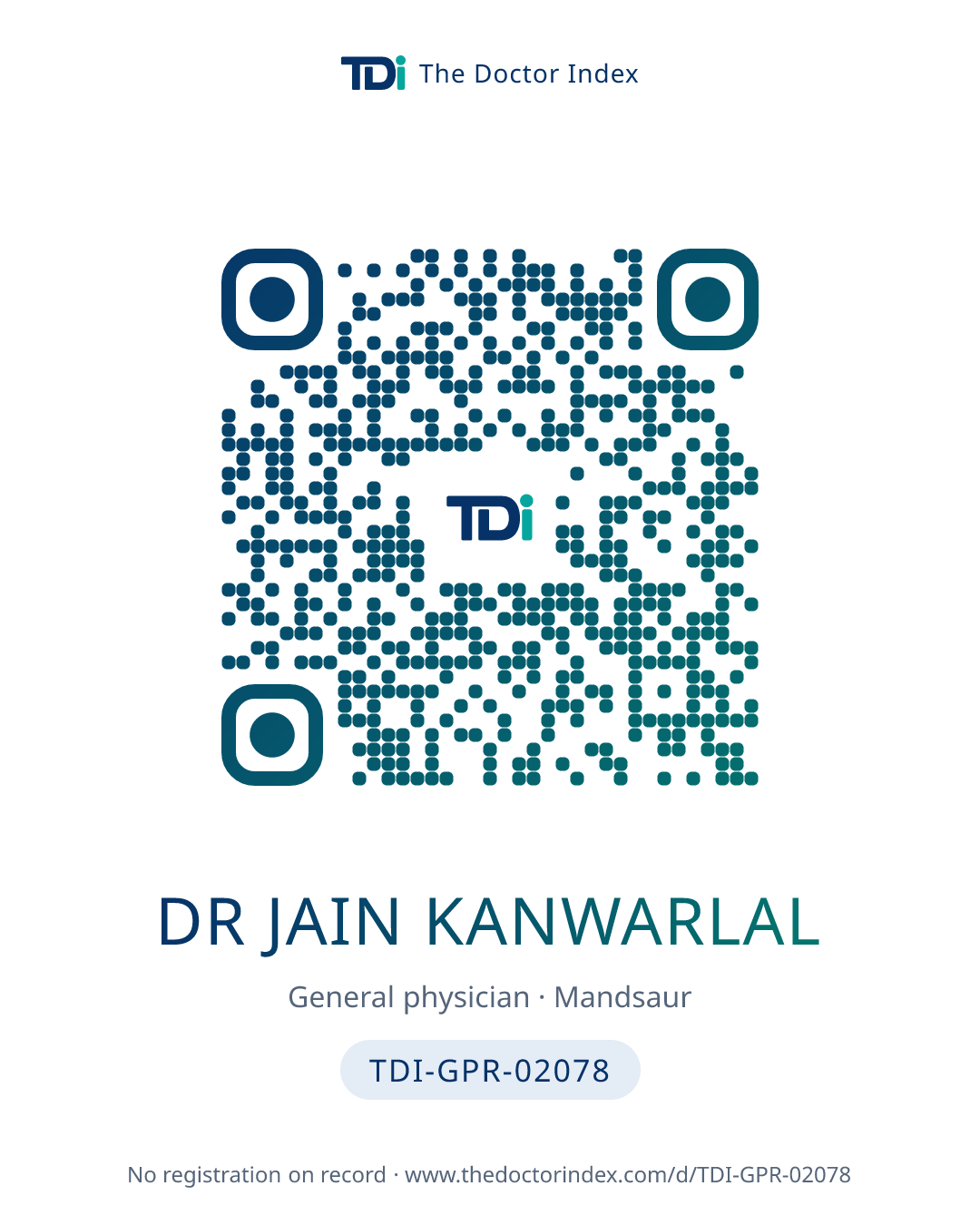 QR card for Dr Jain Kanwarlal, TDI-GPR-02078