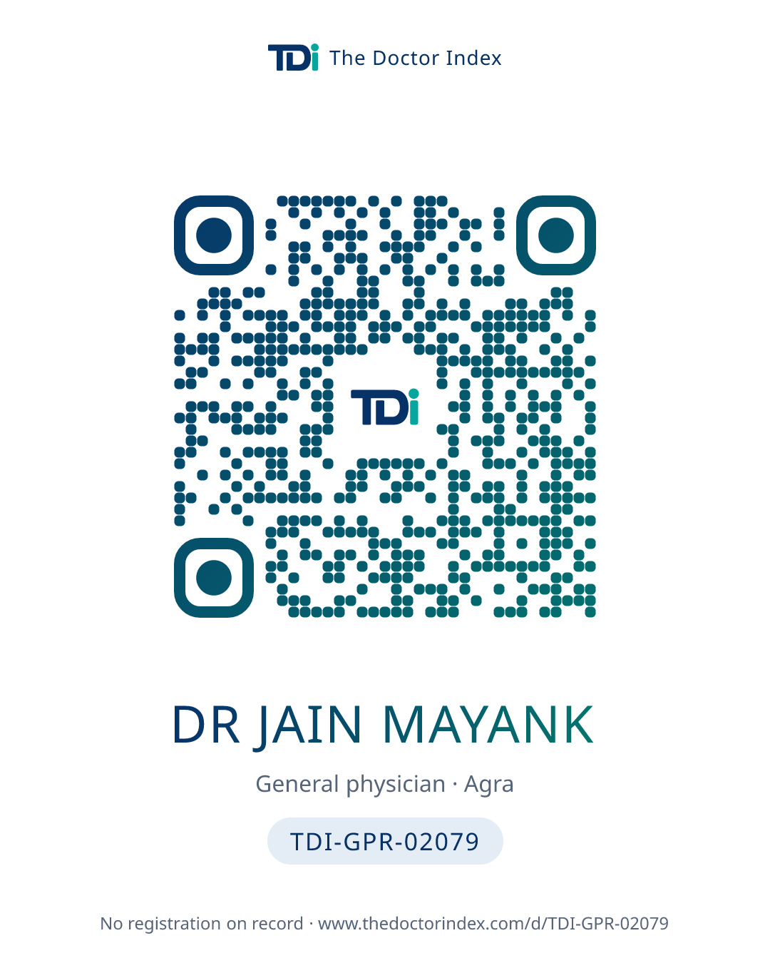 QR card for Dr Jain Mayank, TDI-GPR-02079