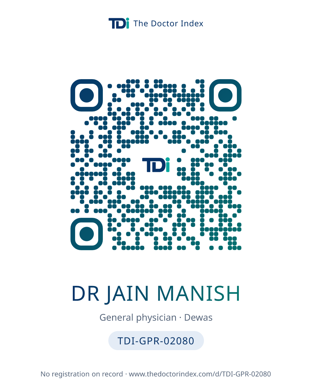 QR card for Dr Jain Manish, TDI-GPR-02080