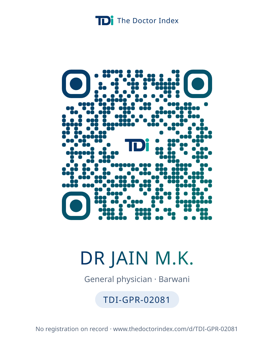 QR card for Dr Jain M.K., TDI-GPR-02081