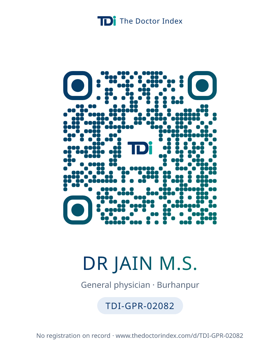 QR card for Dr Jain M.S., TDI-GPR-02082
