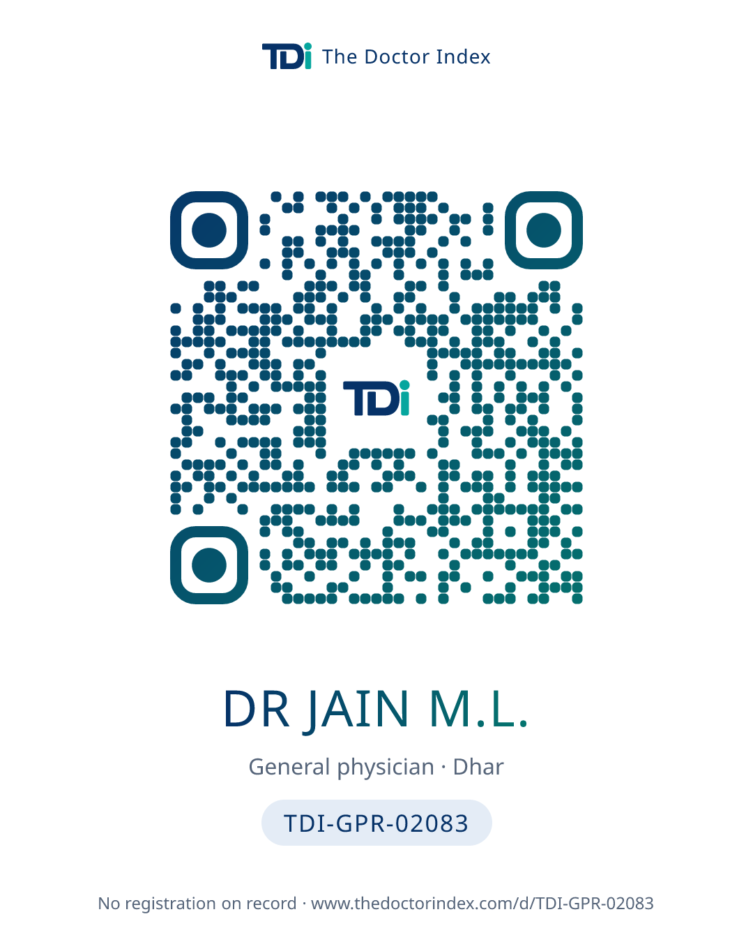 QR card for Dr Jain M.L., TDI-GPR-02083