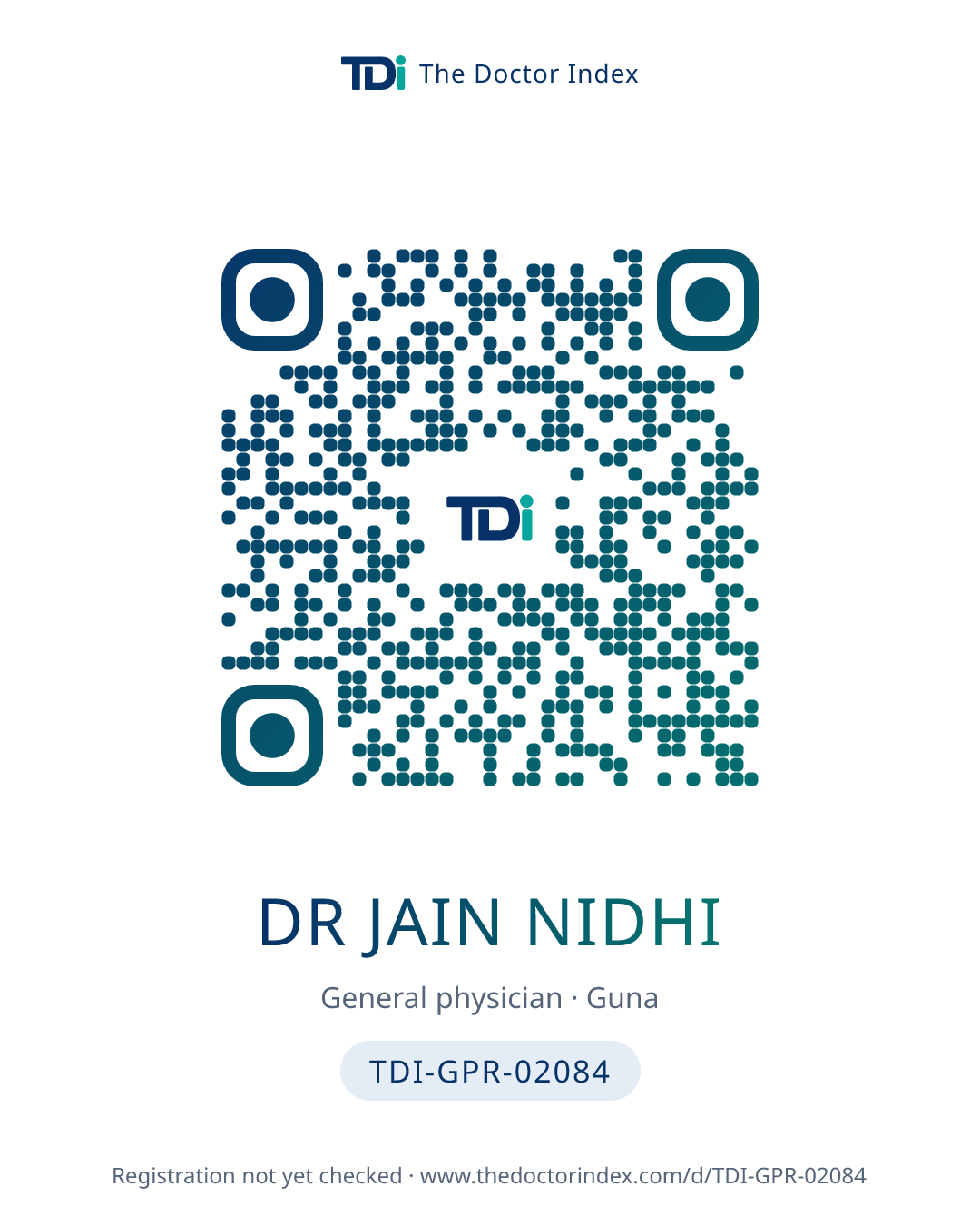 QR card for Dr Jain Nidhi, TDI-GPR-02084