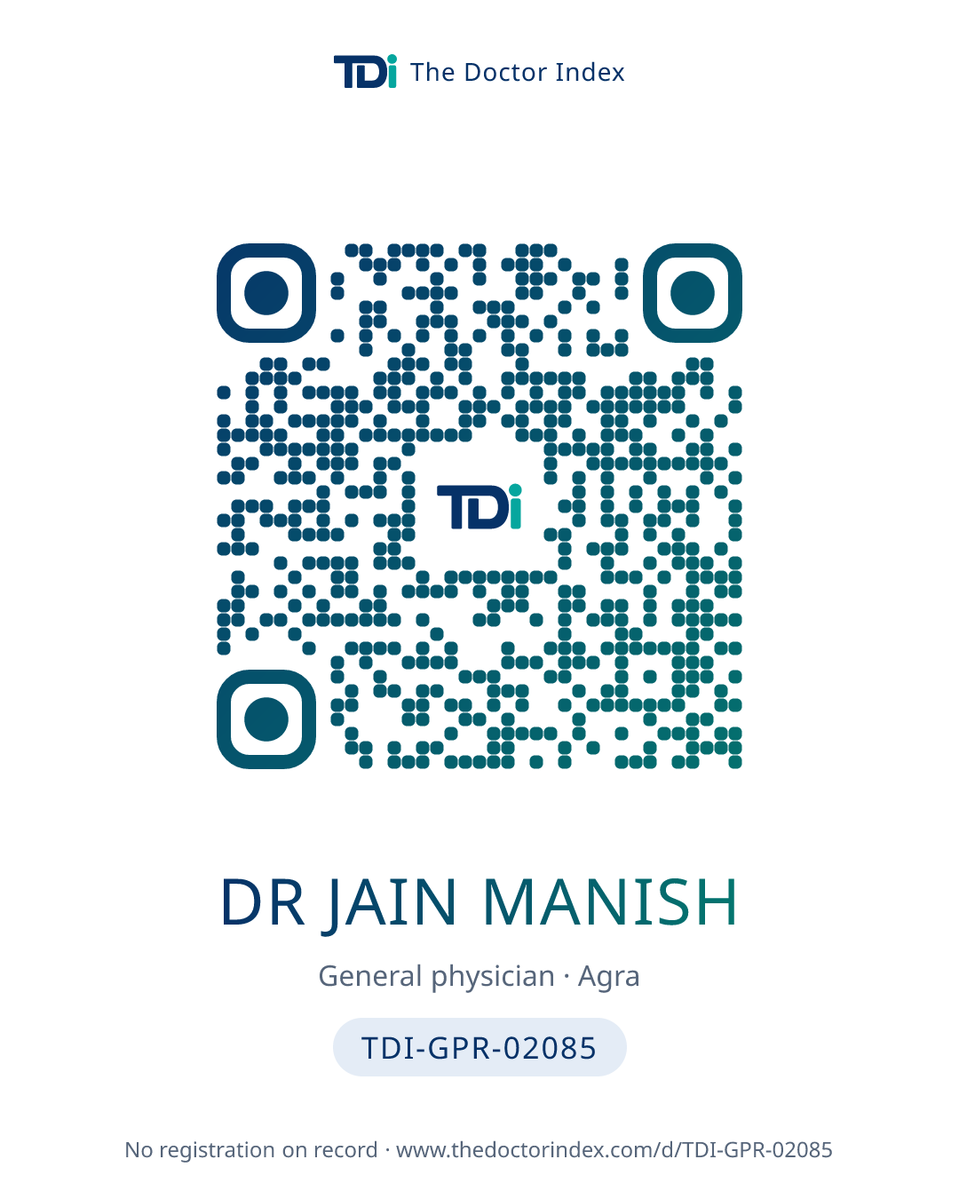 QR card for Dr Jain Manish, TDI-GPR-02085