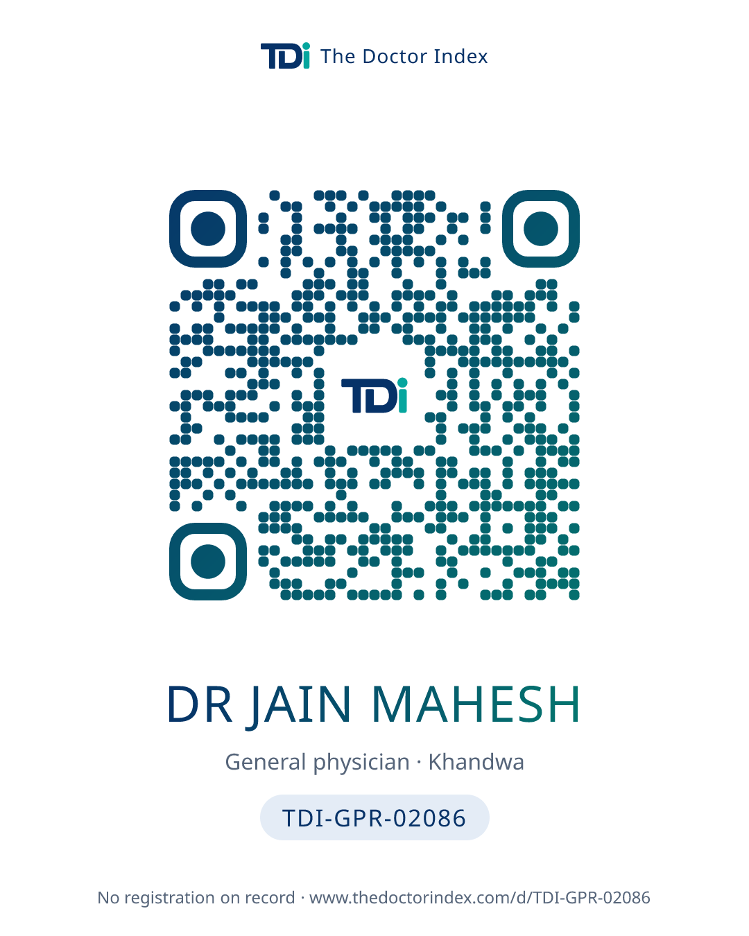 QR card for Dr Jain Mahesh, TDI-GPR-02086