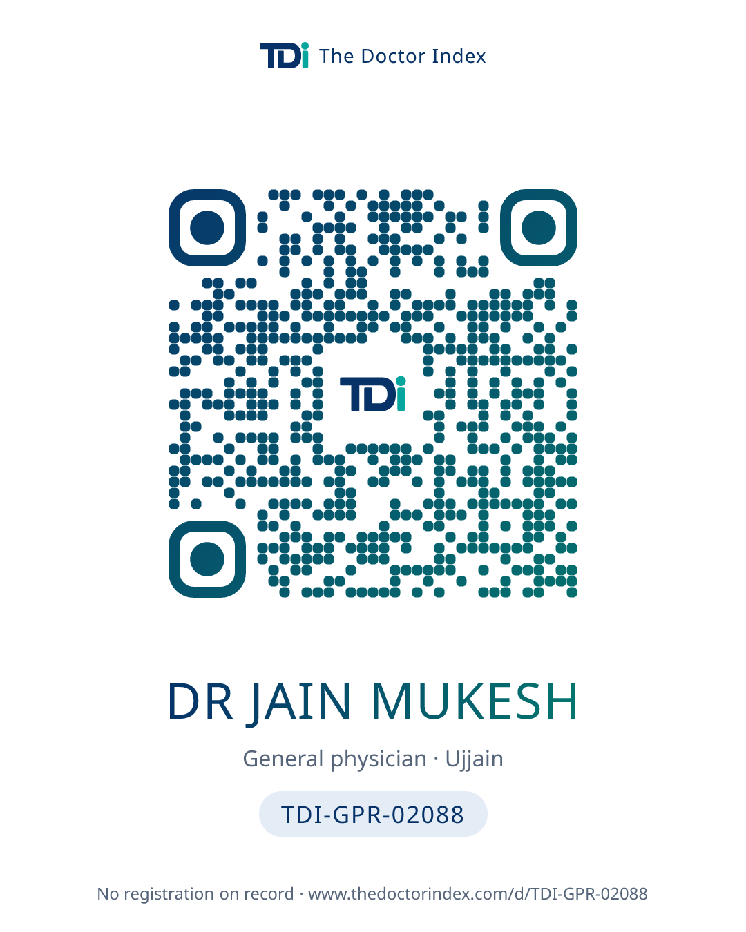 QR card for Dr Jain Mukesh, TDI-GPR-02088