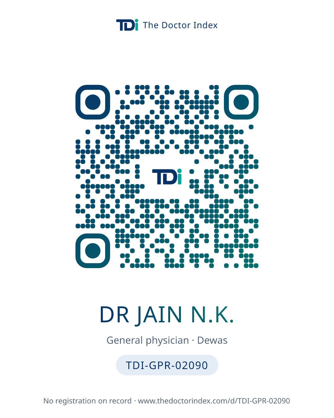 QR card for Dr Jain N.K., TDI-GPR-02090