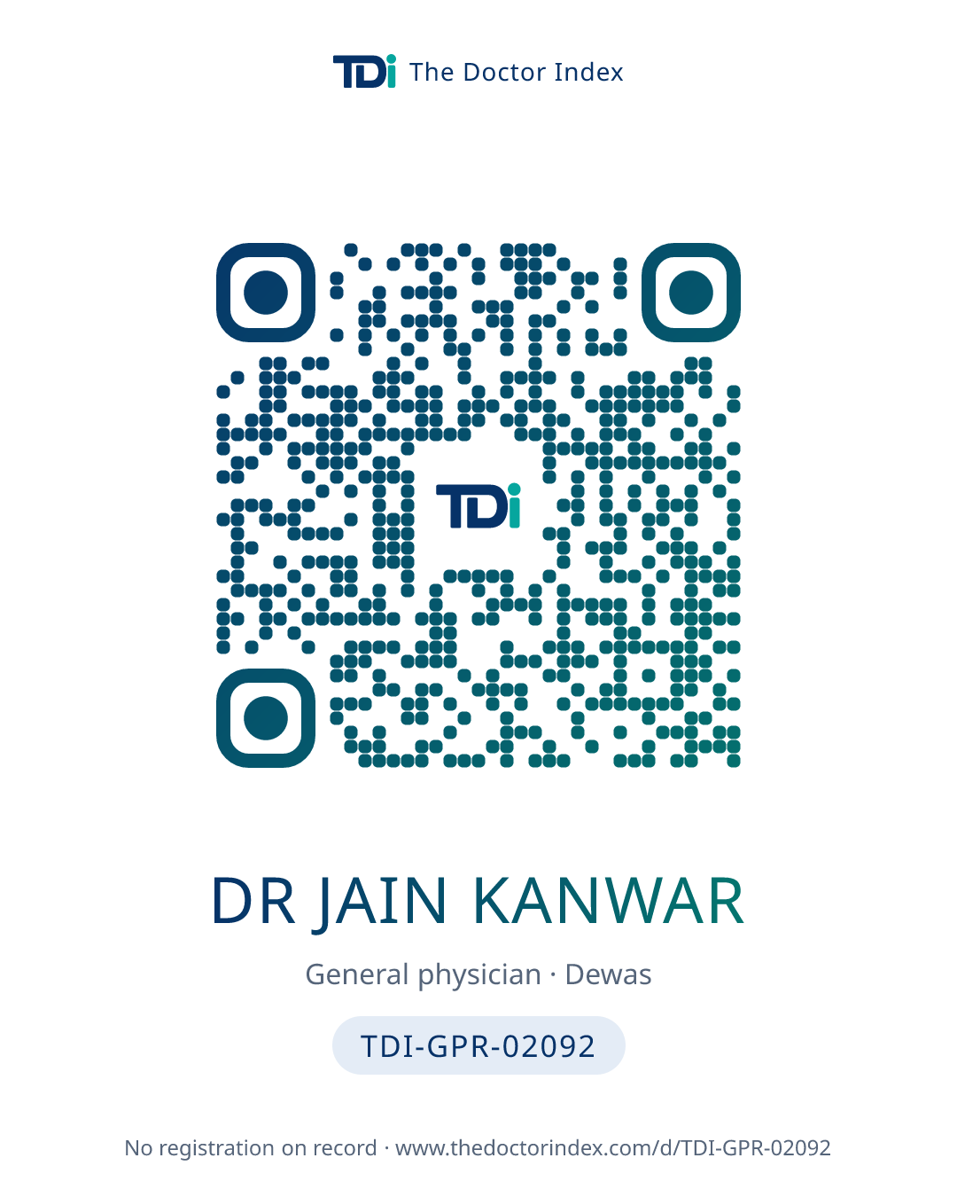 QR card for Dr Jain Kanwar, TDI-GPR-02092