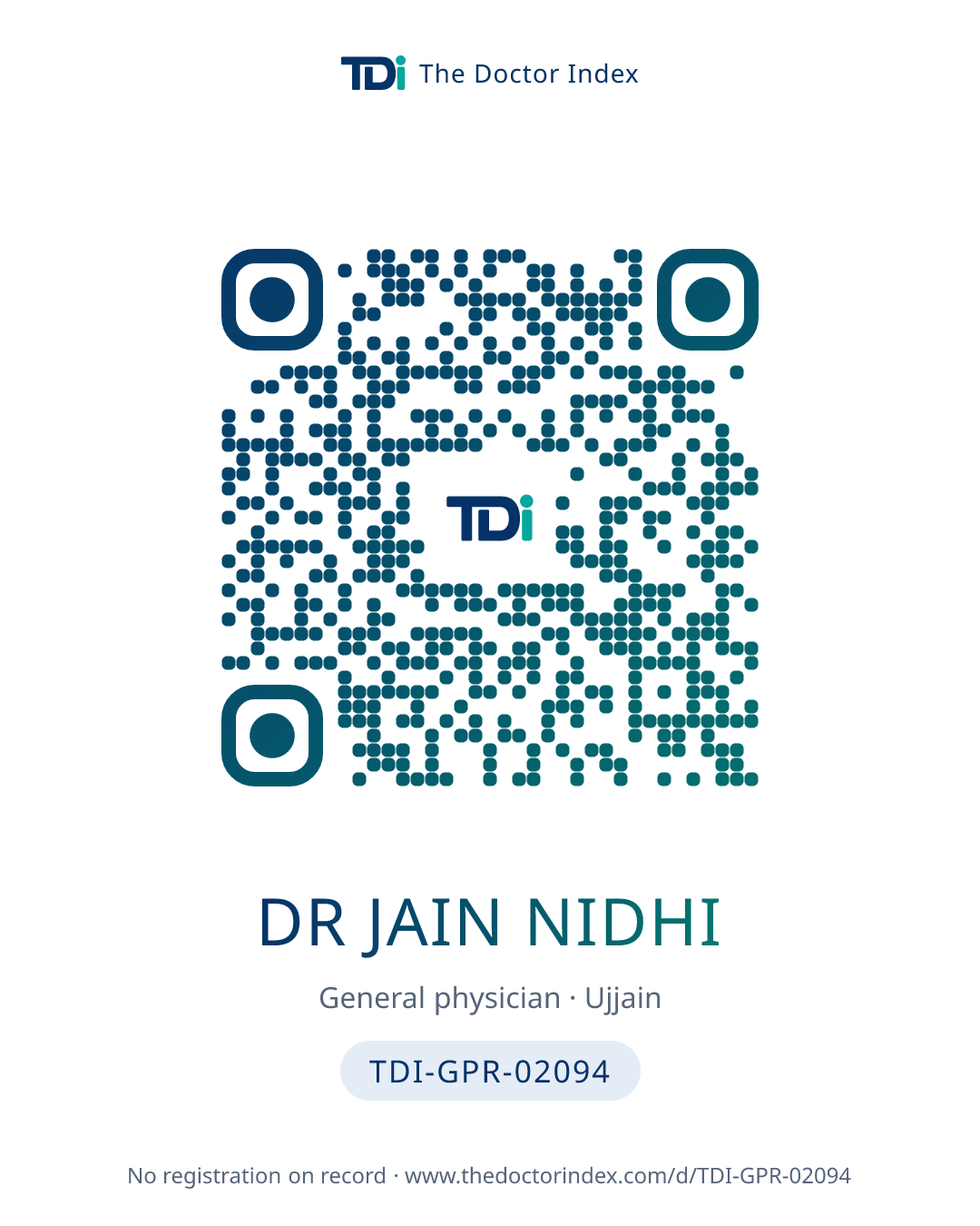 QR card for Dr Jain Nidhi, TDI-GPR-02094