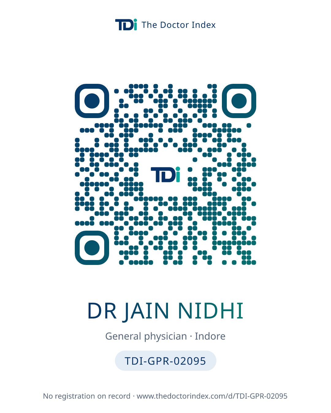 QR card for Dr Jain Nidhi, TDI-GPR-02095