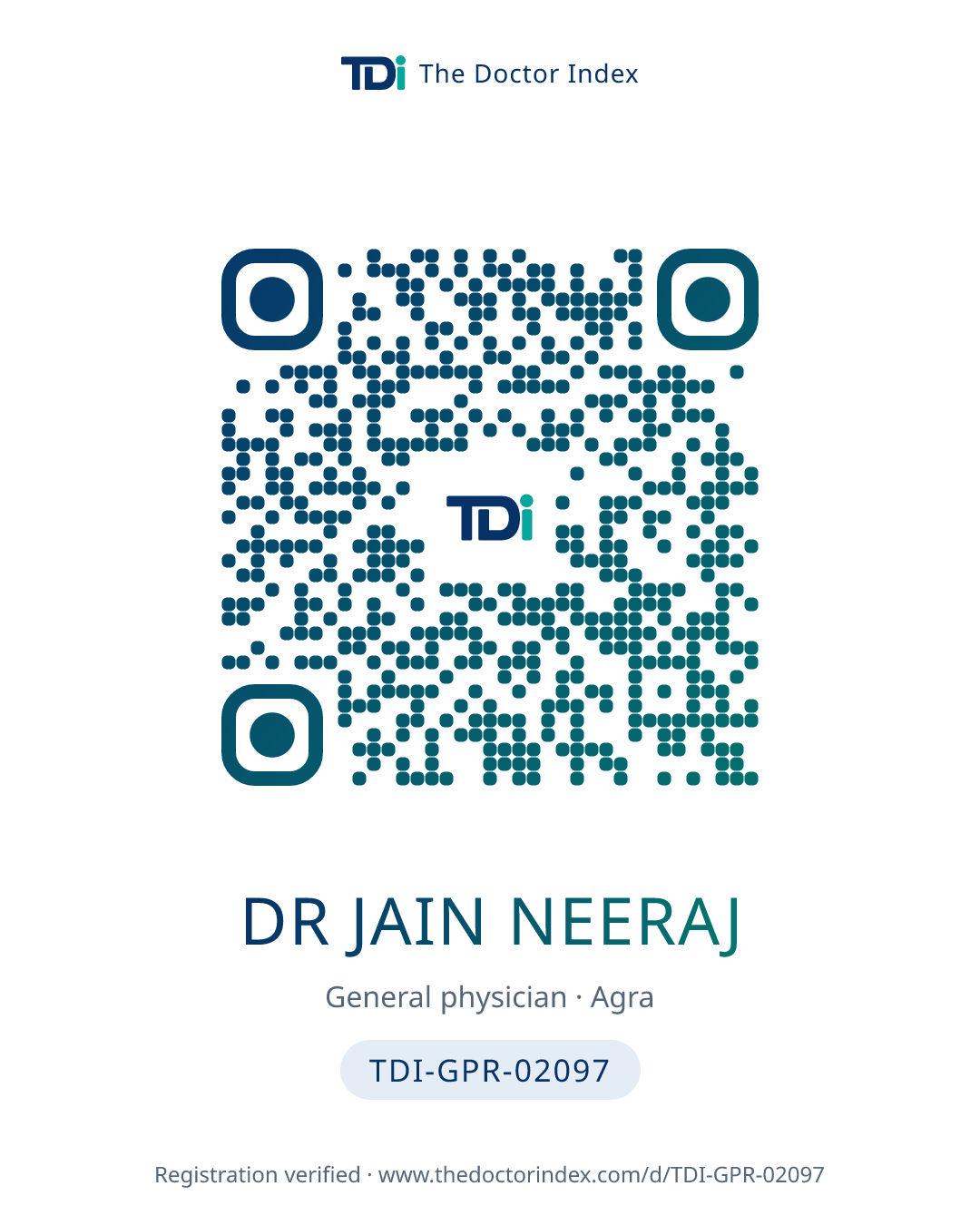 QR card for Dr Jain Neeraj, TDI-GPR-02097