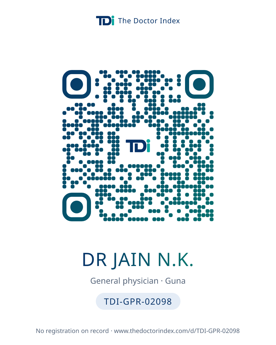 QR card for Dr Jain N.K., TDI-GPR-02098