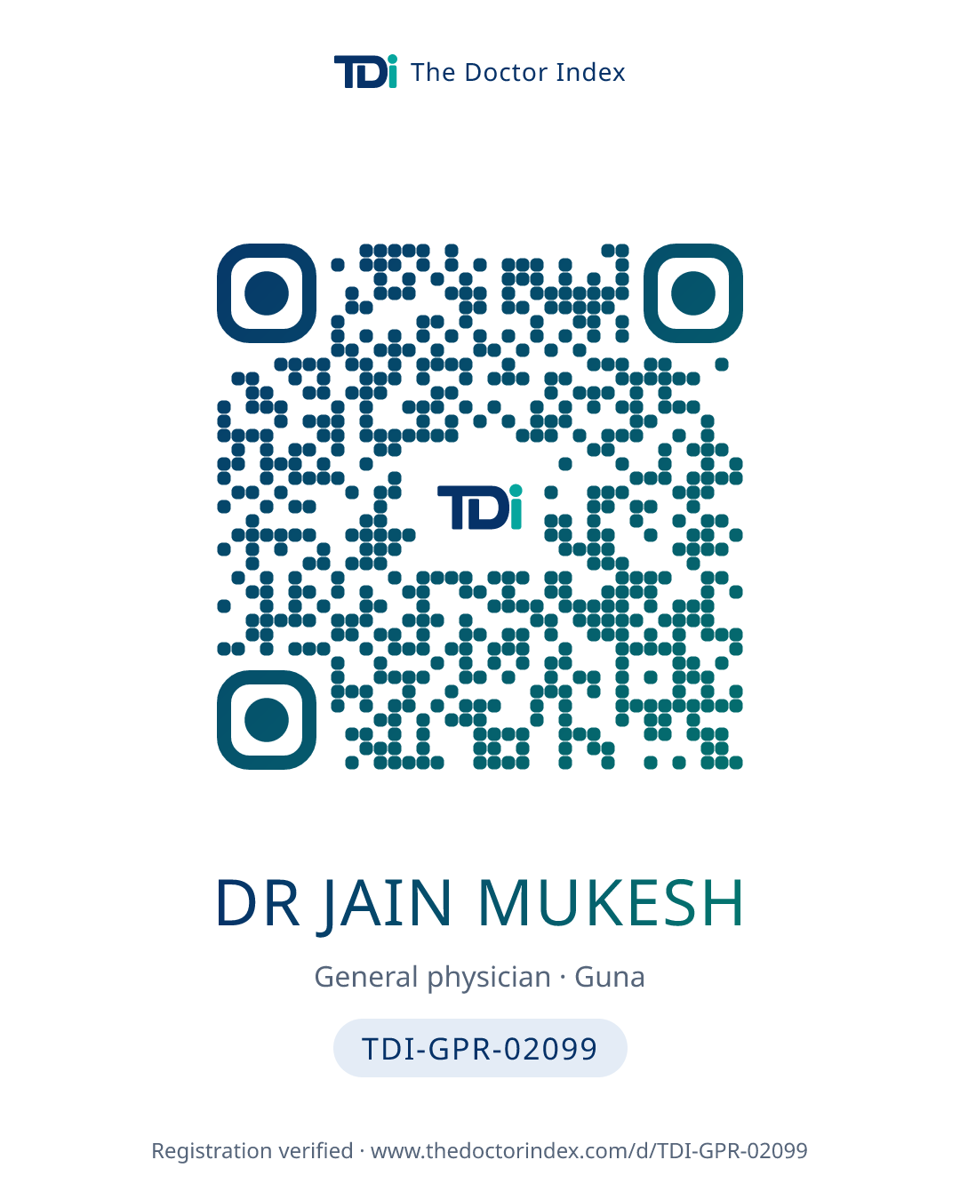 QR card for Dr Jain Mukesh, TDI-GPR-02099