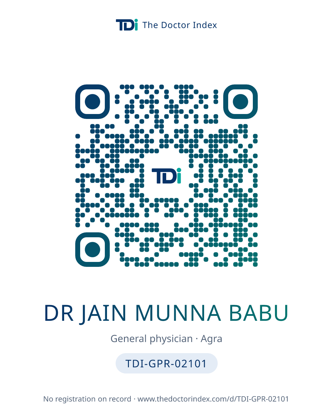 QR card for Dr Jain Munna Babu, TDI-GPR-02101