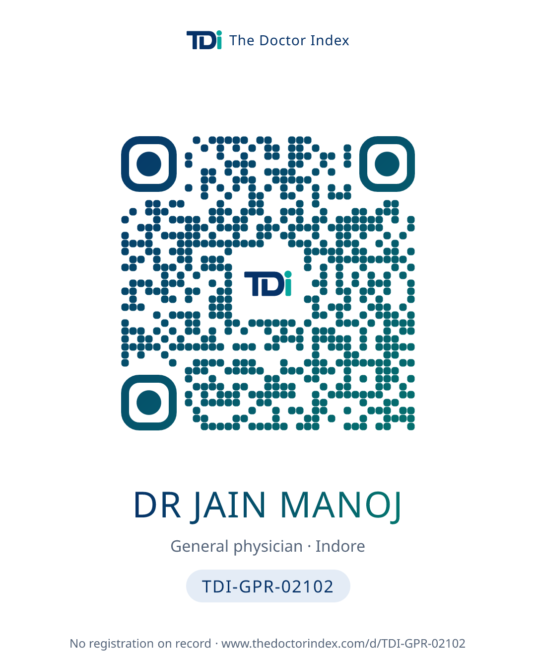 QR card for Dr Jain Manoj, TDI-GPR-02102