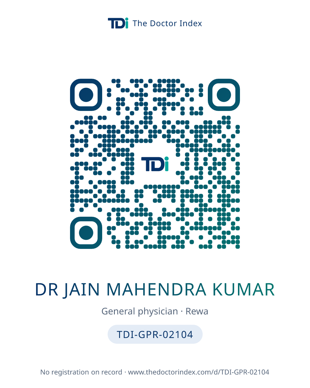 QR card for Dr Jain Mahendra Kumar, TDI-GPR-02104