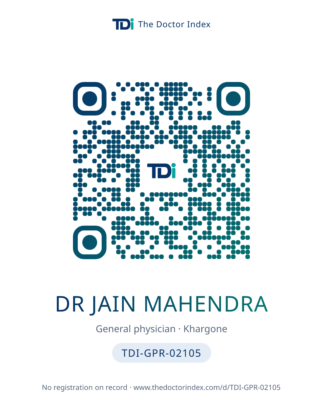QR card for Dr Jain Mahendra, TDI-GPR-02105