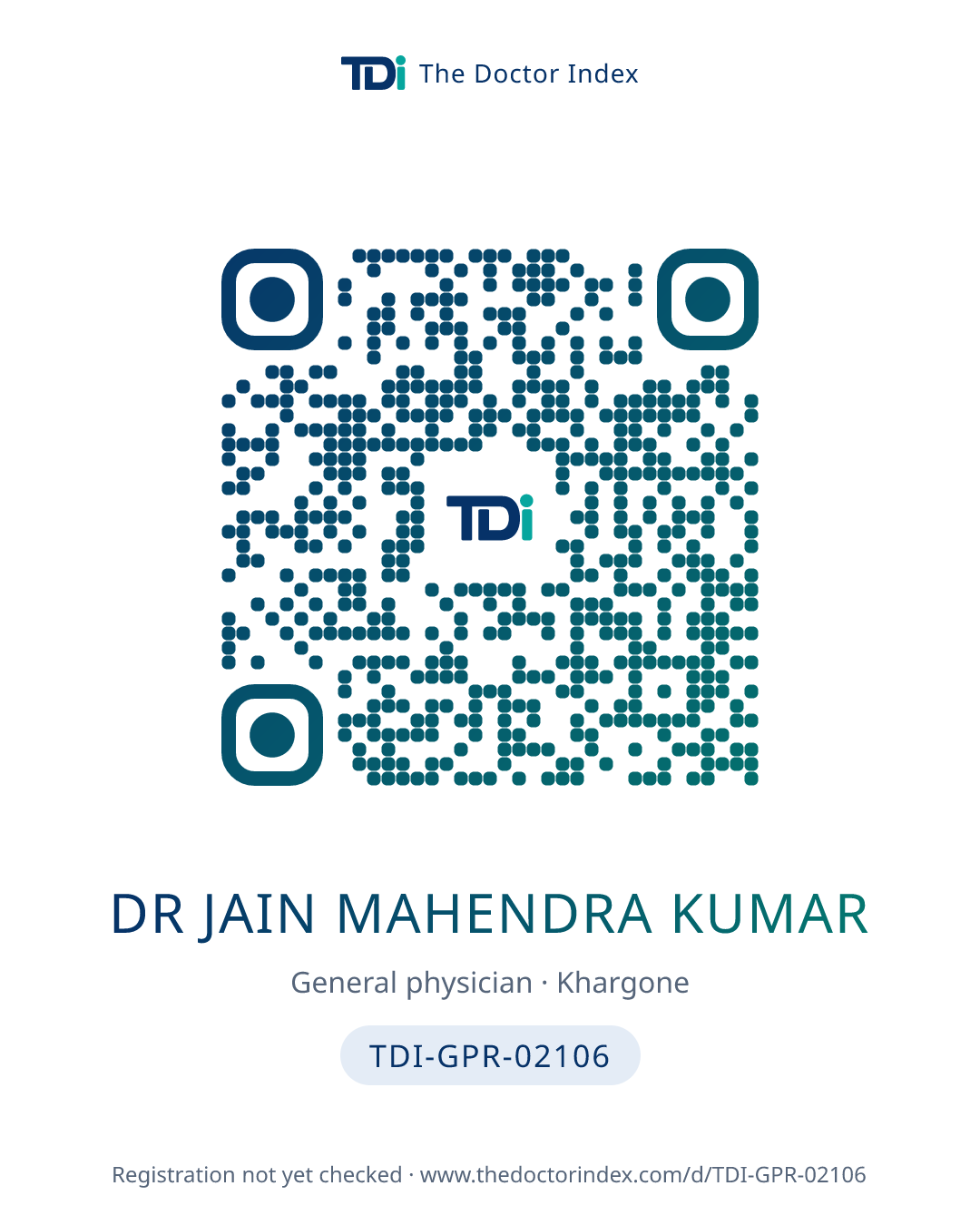 QR card for Dr Jain Mahendra Kumar, TDI-GPR-02106