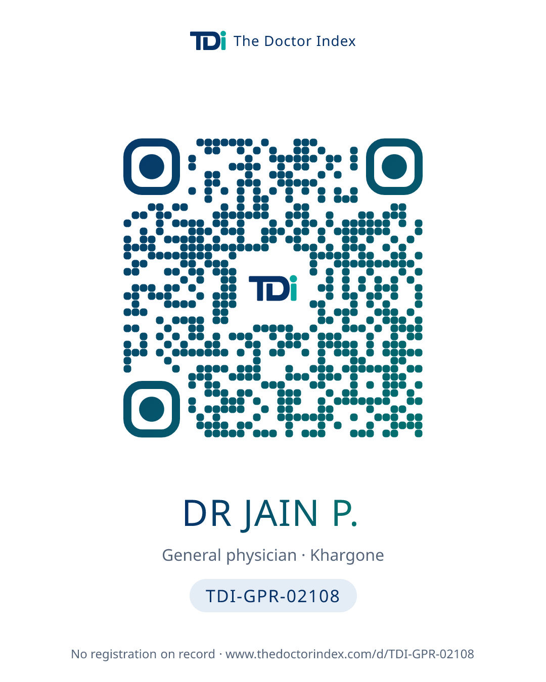 QR card for Dr Jain P., TDI-GPR-02108