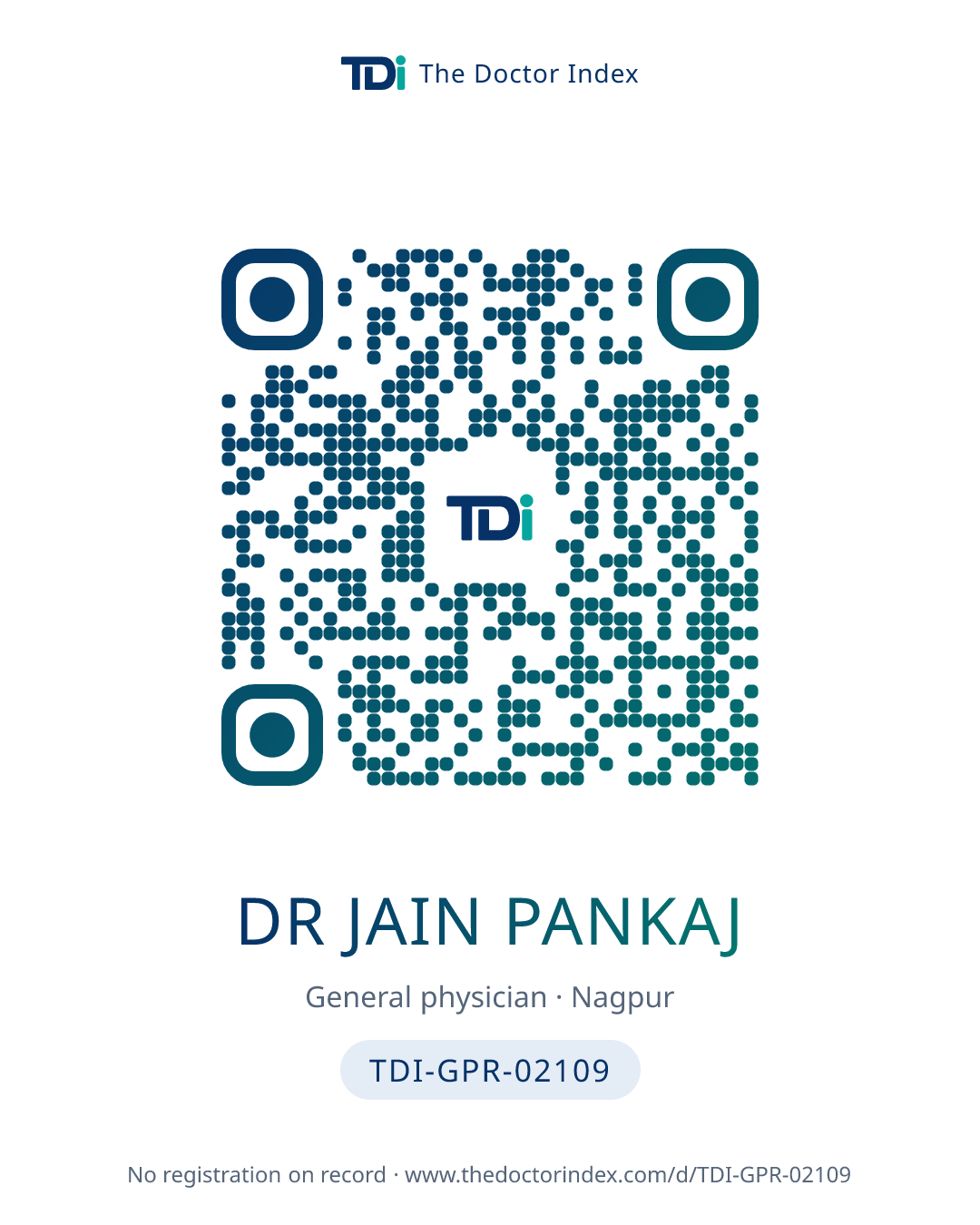 QR card for Dr Jain Pankaj, TDI-GPR-02109