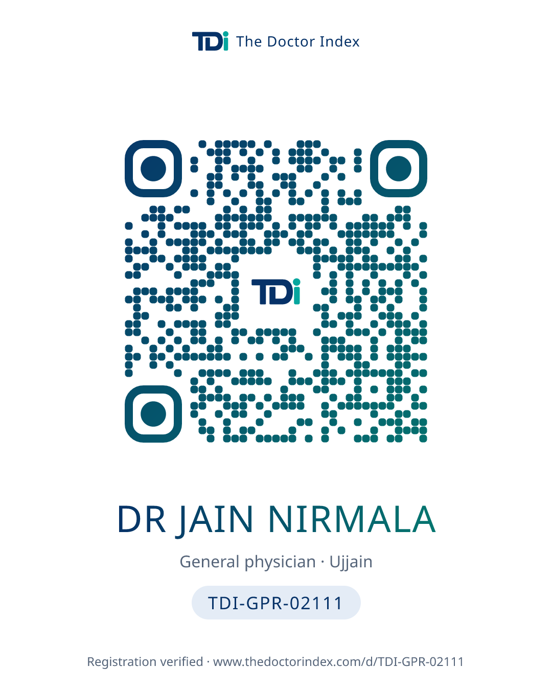 QR card for Dr Jain Nirmala, TDI-GPR-02111