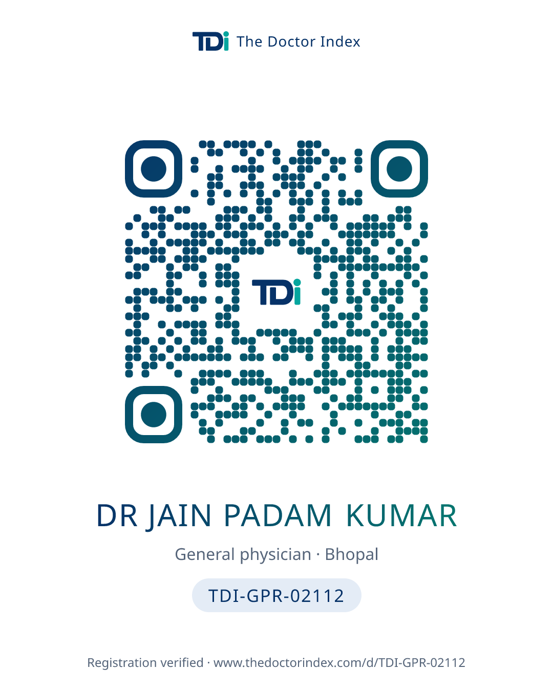 QR card for Dr Jain Padam Kumar, TDI-GPR-02112