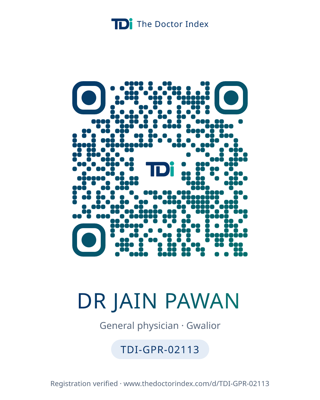 QR card for Dr Jain Pawan, TDI-GPR-02113