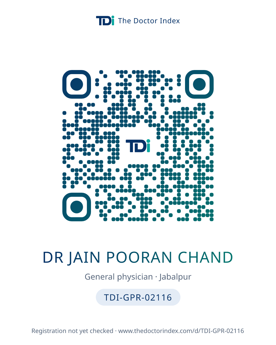 QR card for Dr Jain Pooran Chand, TDI-GPR-02116