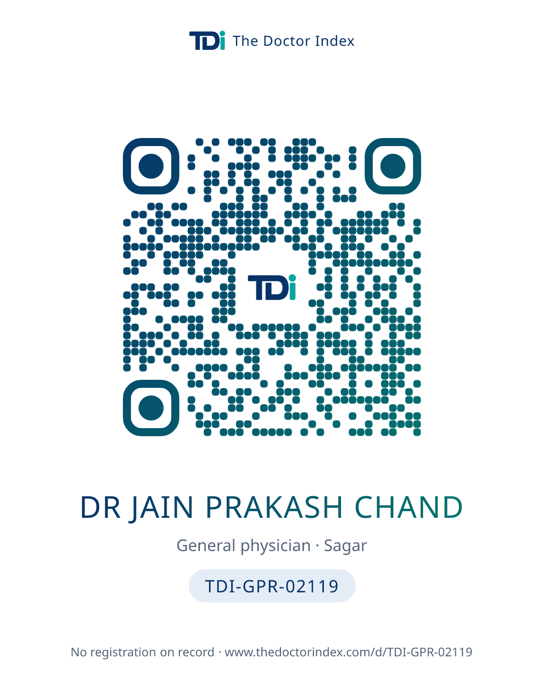 QR card for Dr Jain Prakash Chand, TDI-GPR-02119