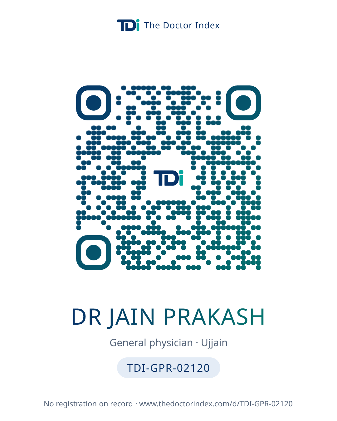 QR card for Dr Jain Prakash, TDI-GPR-02120