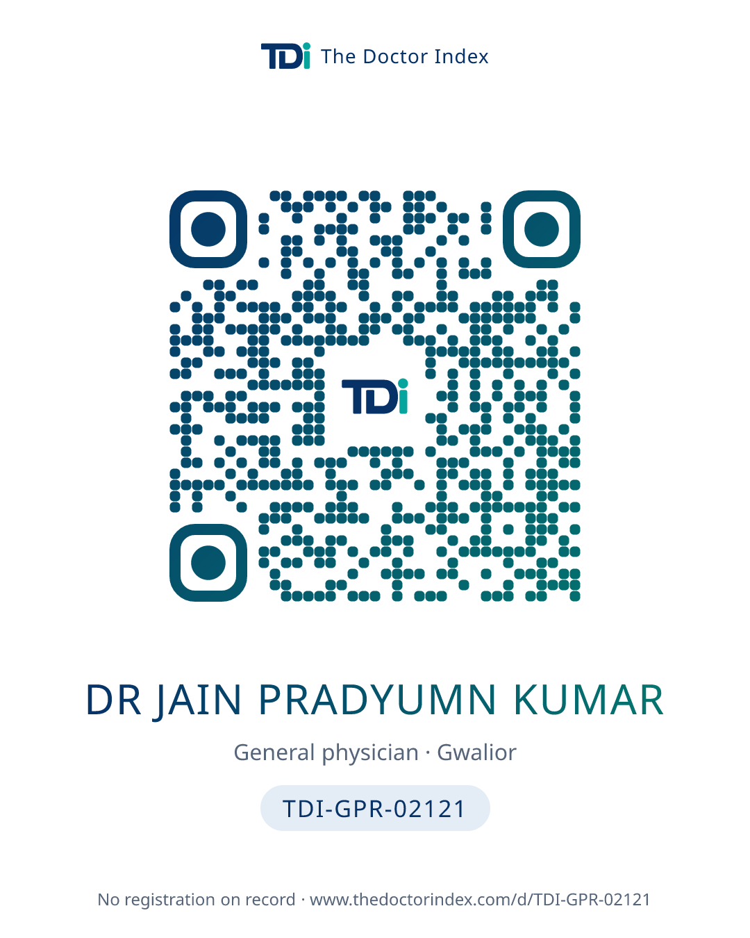 QR card for Dr Jain Pradyumn Kumar, TDI-GPR-02121