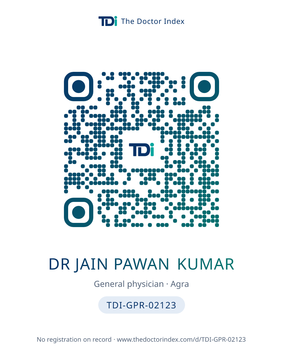 QR card for Dr Jain Pawan Kumar, TDI-GPR-02123