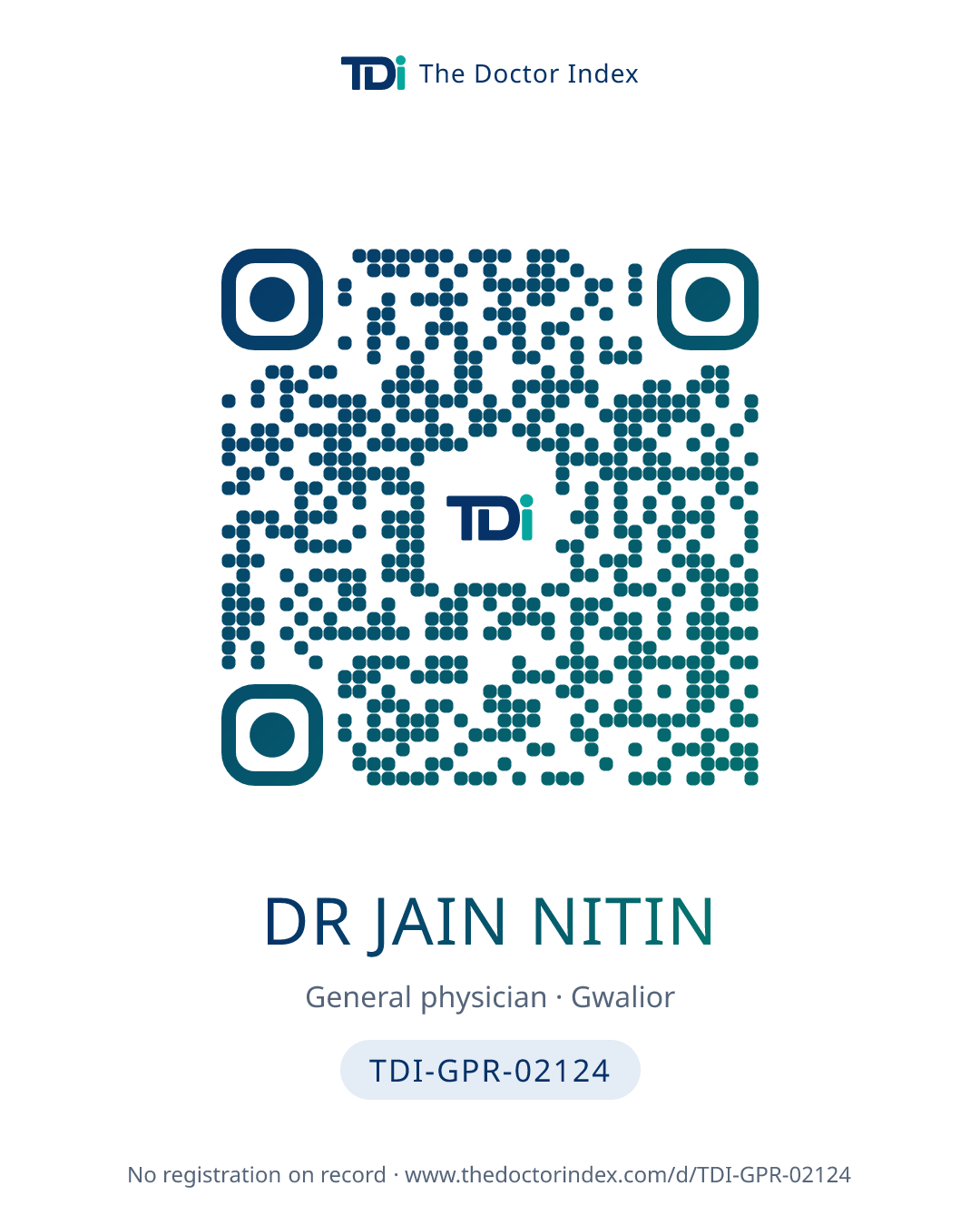 QR card for Dr Jain Nitin, TDI-GPR-02124