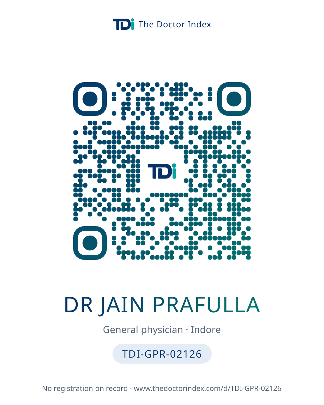 QR card for Dr Jain Prafulla, TDI-GPR-02126