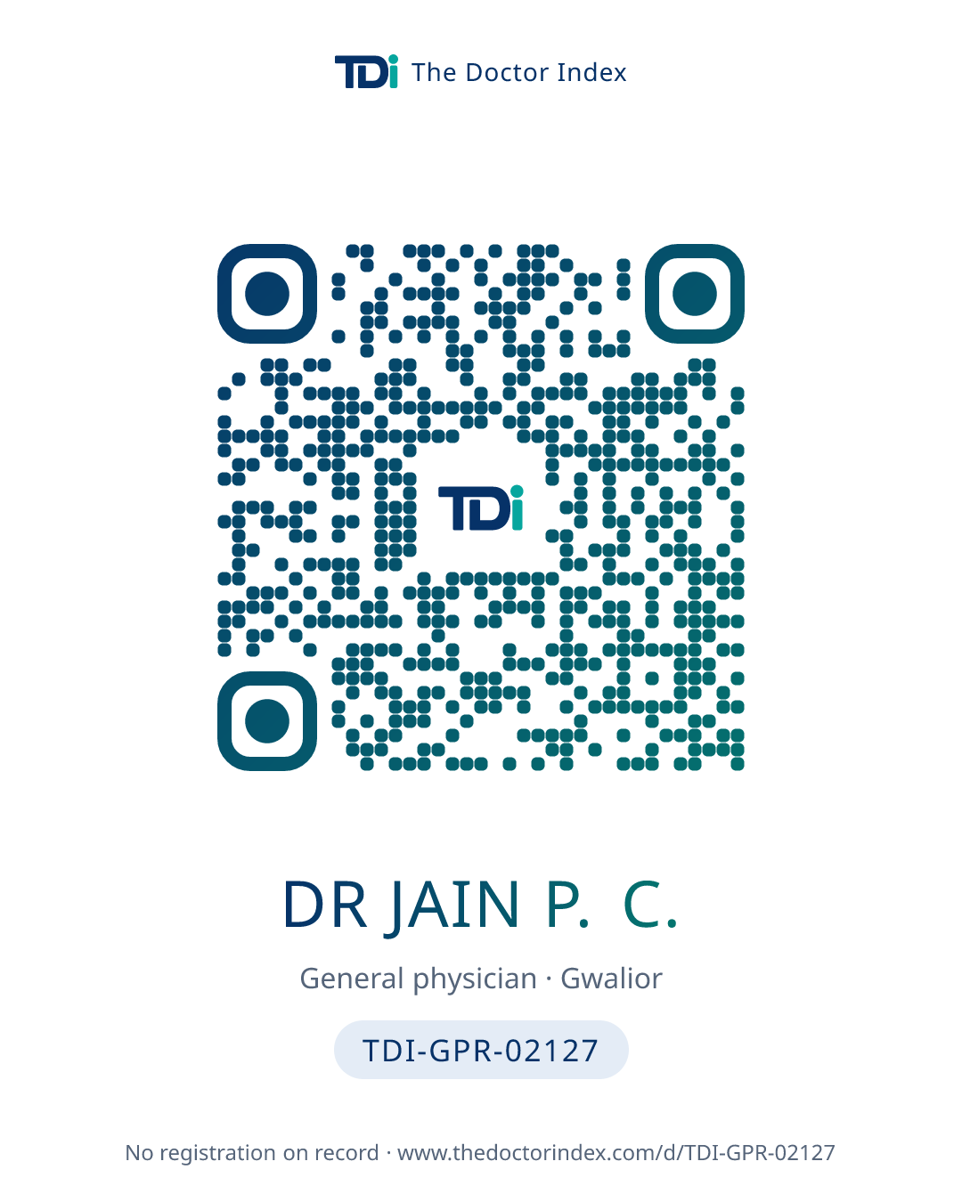 QR card for Dr Jain P. C., TDI-GPR-02127
