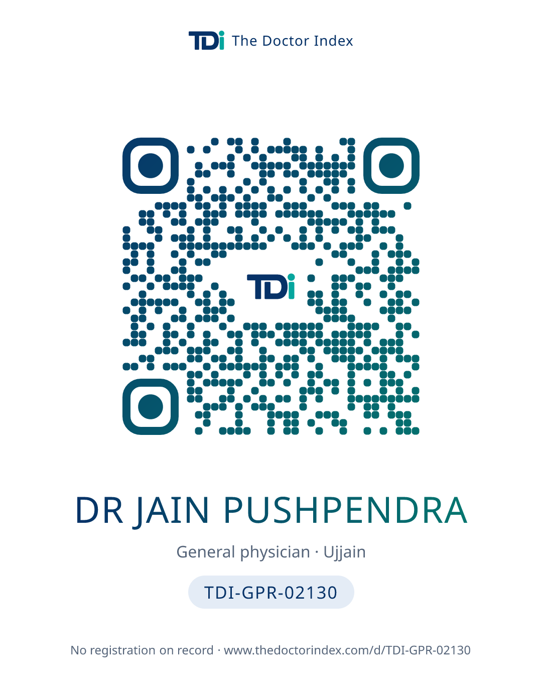 QR card for Dr Jain Pushpendra, TDI-GPR-02130