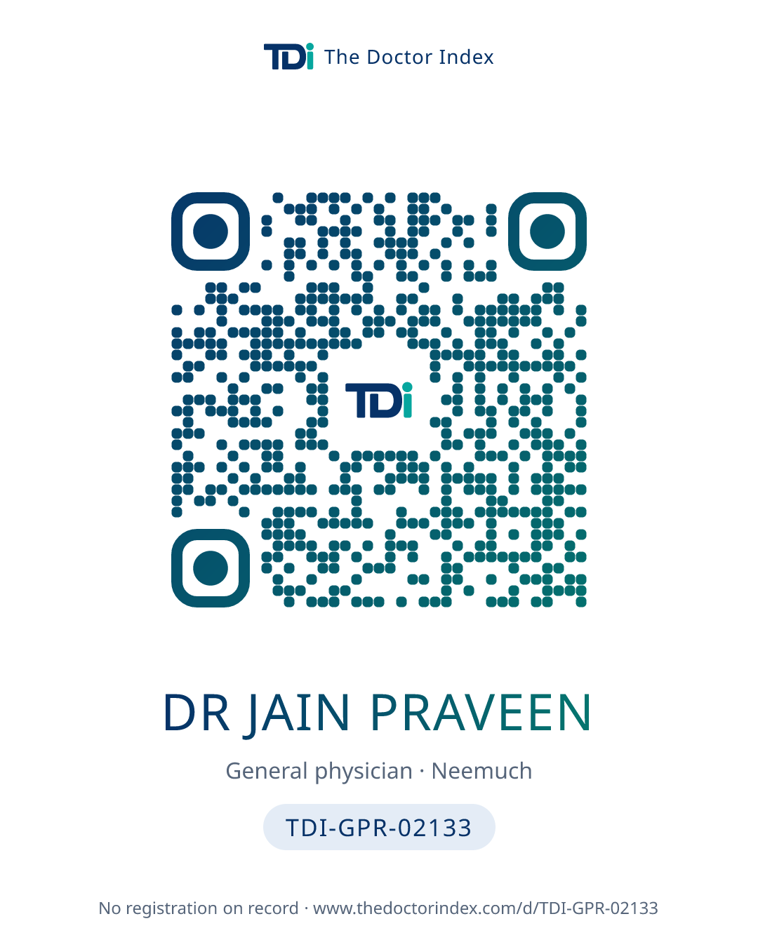 QR card for Dr Jain Praveen, TDI-GPR-02133