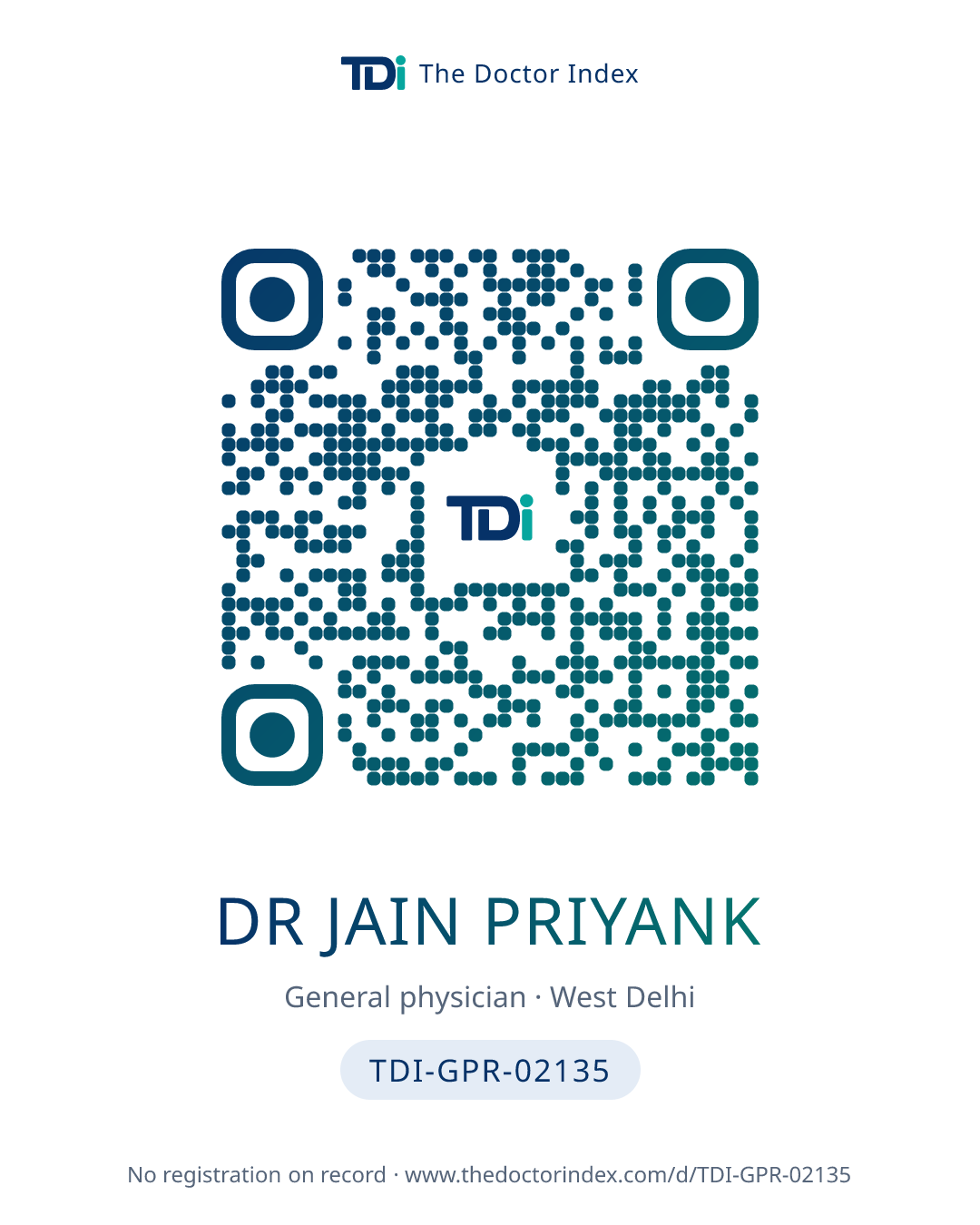 QR card for Dr Jain Priyank, TDI-GPR-02135