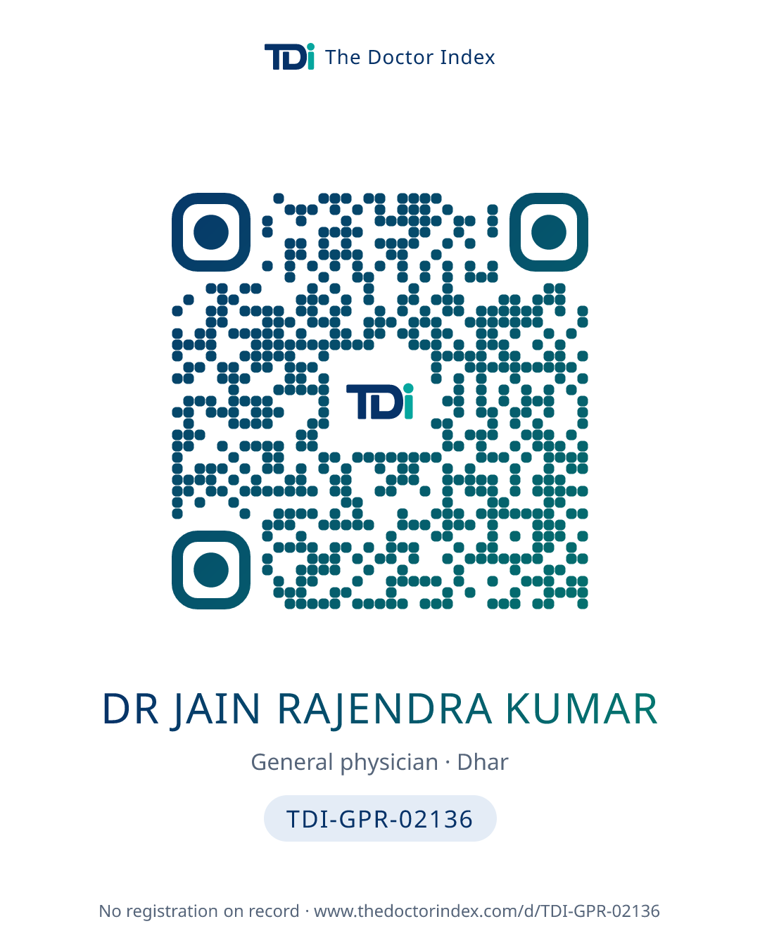 QR card for Dr Jain Rajendra Kumar, TDI-GPR-02136