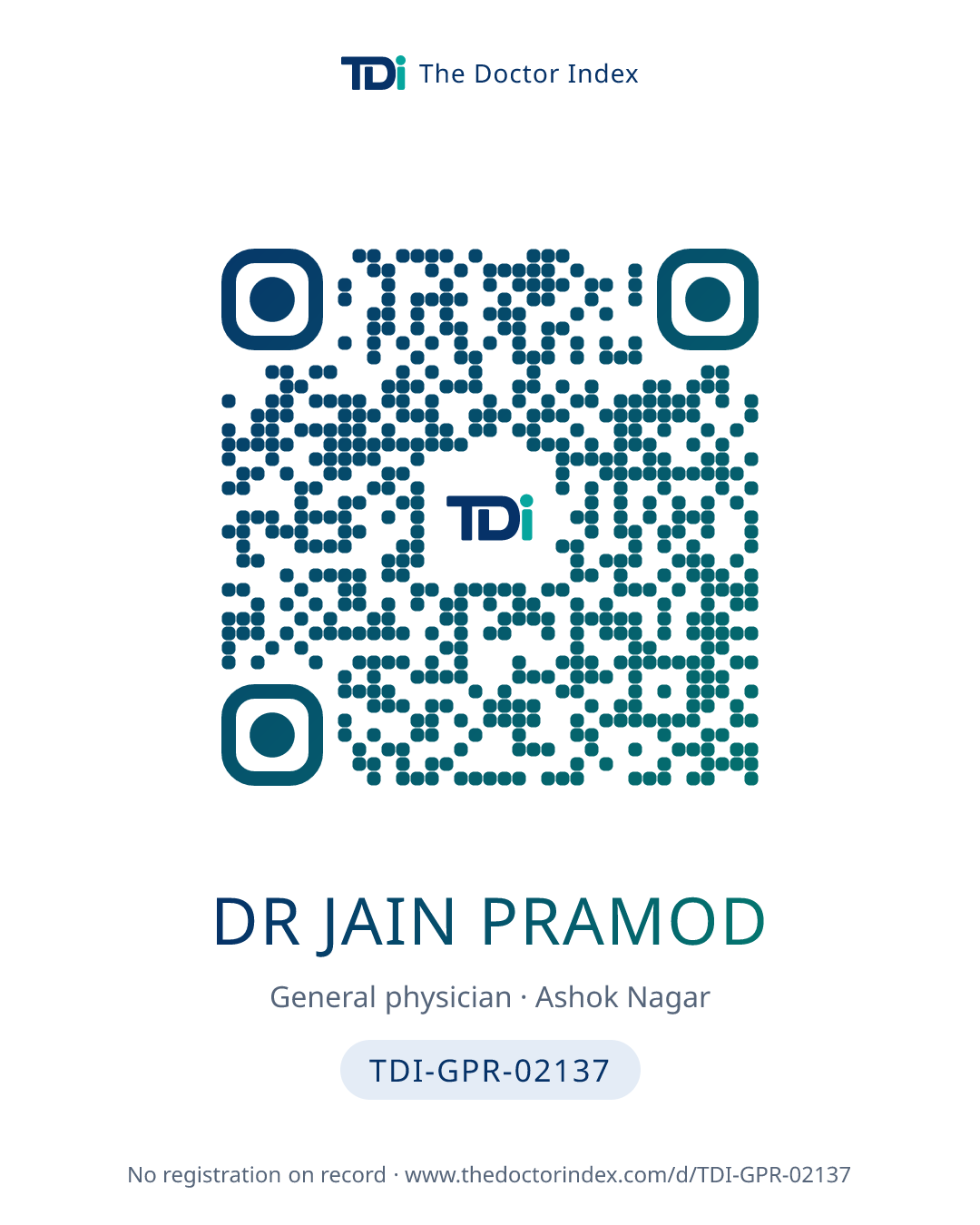 QR card for Dr Jain Pramod, TDI-GPR-02137